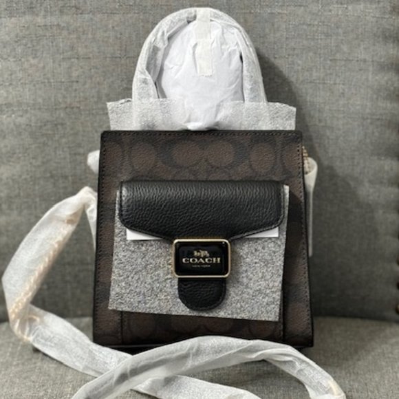 Coach Mini Pepper Crossbody In Signature Canvas Brown / Black $328 - Picture 7 of 9